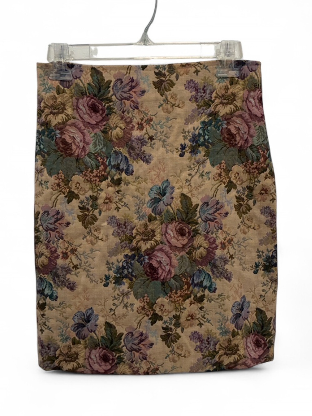 Y2K Express Floral Tapestry Pencil Skirt in Tan and Multicolor